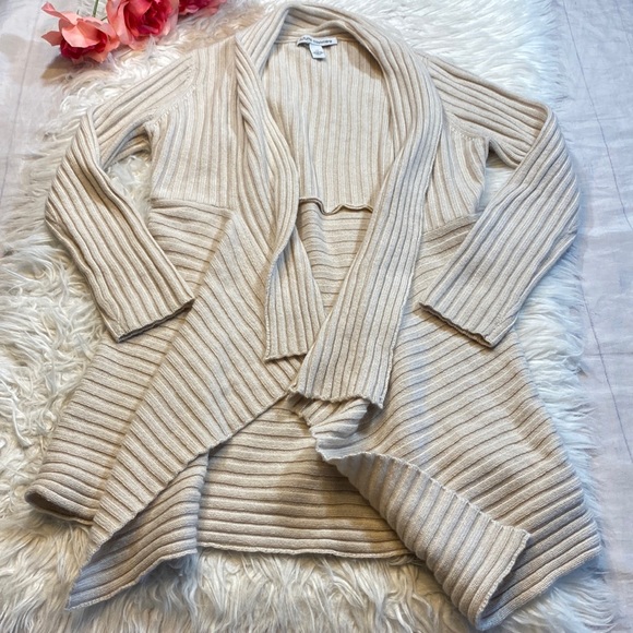 Autumn Cashmere Sweaters - Autumn Cashmere Cream Cashmere Blend Draped Ribbed Open Front Cardigan